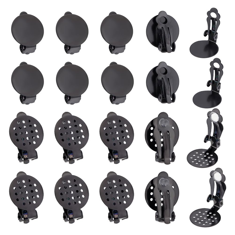 UNICRAFTALE 20 Pieces 2 Styles Stainless Steel Clip On Earrings Metal Flat Round Blank Clip On Earrings Black Hypoallergenic Clip On Earring Converter Ear Pads for DIY Earring Making