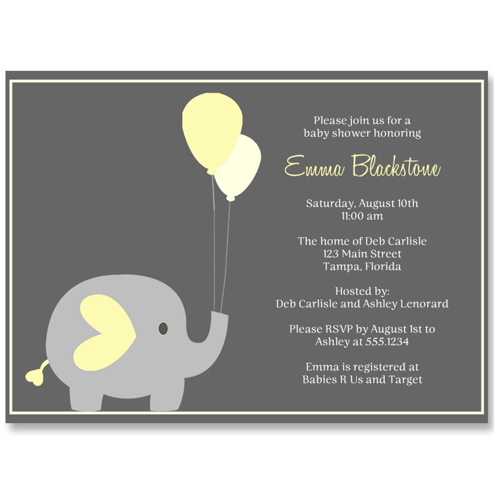 Amazon Com Baby Shower Invitation Elephant Balloon Yellow Gray