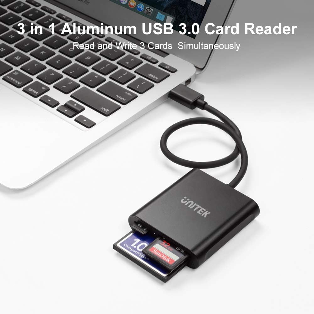 USB Card Reader, Unitek 3-Slot USB 3.0 Compact Card Reader, Read 3 Cards Simultaneously, Aluminum SD Micro SD CF Card Adapter Supports Flash Memory Card, Black: Computers & Accessories