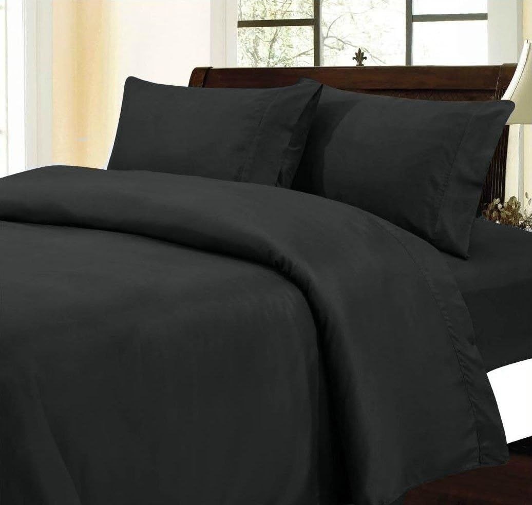 Queen Size Black Color Bed-Sheet Set With PillowCases 500TC 100% Combed Cotton Sateen 4 Piece