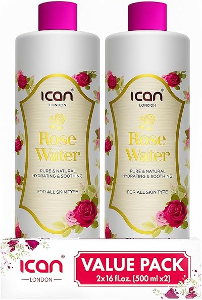 ICAN LONDON Rose Water 100% Natural Hydrating Purifying 2 x 500ml
