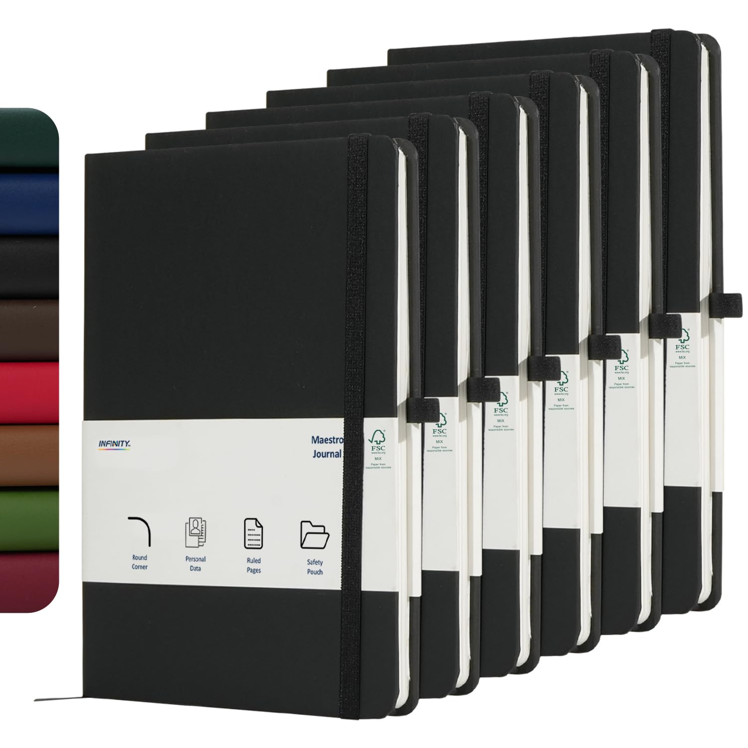 Infinity Notebook Journal, Maestro Journal Notebook Ruled Paper - A5 size 80 GSM Thick Lined Paper Hard Cover Classic Writing Journals, Diary with Rear Pocket & Pen Holder