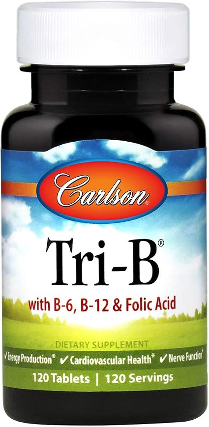 Carlson labs tri-b homocysteine Formula, vitamin b-6, b-12 and folate, 120 tablets (088395020018)