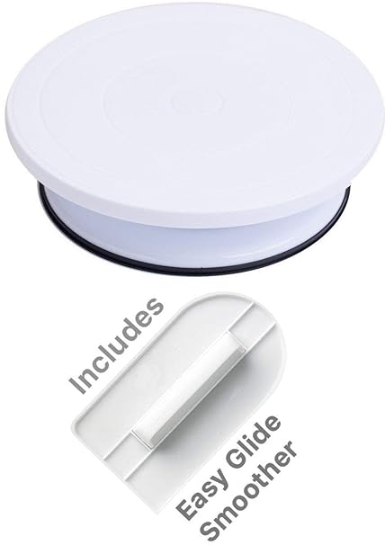 Bulfyss Combo Pack - Cake Turntable Revolving Cake Decorating Stand Cake Stand Sugarcraft 28cm Turntable and Easy Glide Fondant Smoother