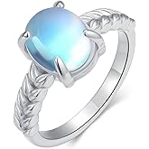 OUTANG Oval Moonstone Rings for Women 925 Sterling Silver Leaf Ring Ladies Jewelry Gifts