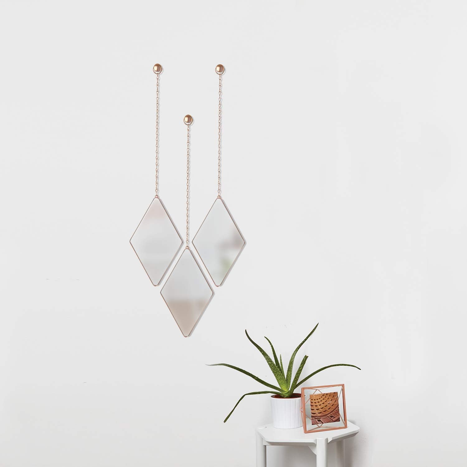 Umbra Dima Mirrors, Trio of Decorative Diamond Shaped Mirrors for Wall - Apartment Décor/Wall Art, Copper, Set of 3,29 x 18 x 1.5 cm - Image 5