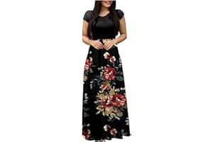 MRGIINRI Dresses for Women 2023 Dressy Casual Short Sleeve Crewneck Sundress Summer Boho Floral Empire Waist Beach Maxi Dress