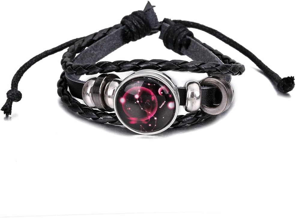 SUMMER LOVE 12 Constellations Woven Leather Bracelet for Men and Women Retro Zodiac Astrology Braided Bracelet