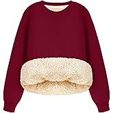 Flygo Women's Winter Fleece Sherpa Lined Sweatshirt Crewneck Pullover Long Sleeve Thermal Warm Thick Heavyweight Tops