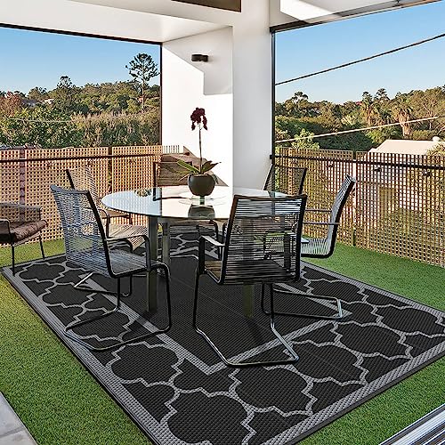 GENIMO 9'x12' Outdoor Rug for Patio,Reversible Plastic Waterproof Rugs