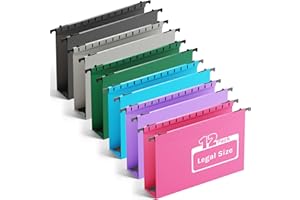 ANSOOK Extra Capacity Legal Size Plastic Hanging File Folders,12 Pack Reinforced Legal Hanging Folder with Heavy Duty 2 Inch Expansion,Filing Cabinet Folder,for Bulky Files, Medical Charts,Assorted Color