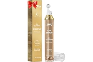 UJHAY 5% Caffeine Eye Cream, Under Eye Serum for Dark Circles, Puffiness & Wrinkles Fine Lines, Eye Roller Serum with 360° Massage Ball, Eye Treatment Balm for Men & Women