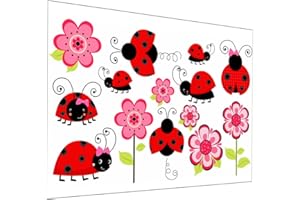 COOLHIYA Removable Ladybug Wall Decals Cartoon Pattern for Playroom and Kindergarten Decor