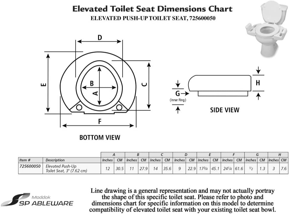 SP Ableware - 53292 Maddak Elevated Push Up Toilet Seat with Armrest: Health & Personal Care