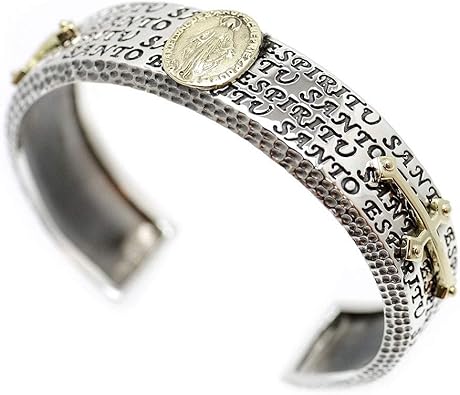 Amazon シルバーワン シルバー925 不思議のメダイ 聖母マリア クロス アンティーク バングル メンズ M2 太め 金 ブレスレット 通販