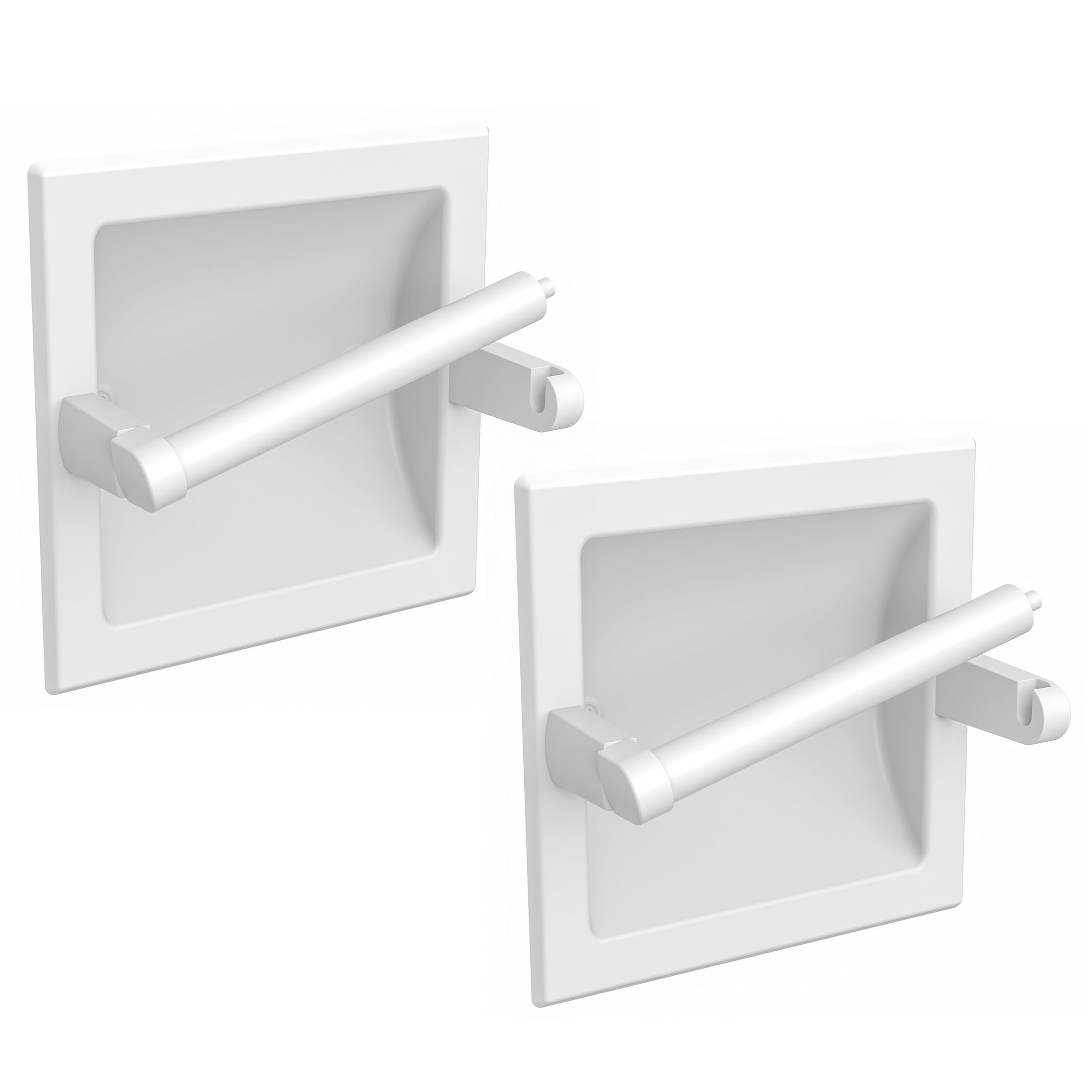 Photo 1 of WZKALY Recessed Toilet Paper Holder for Regular Rolls White 2 Pack, Pivoting Toilet Paper Holder Wall Mount Made of Metal, in Wall Toilet Paper Holders for Bathroom