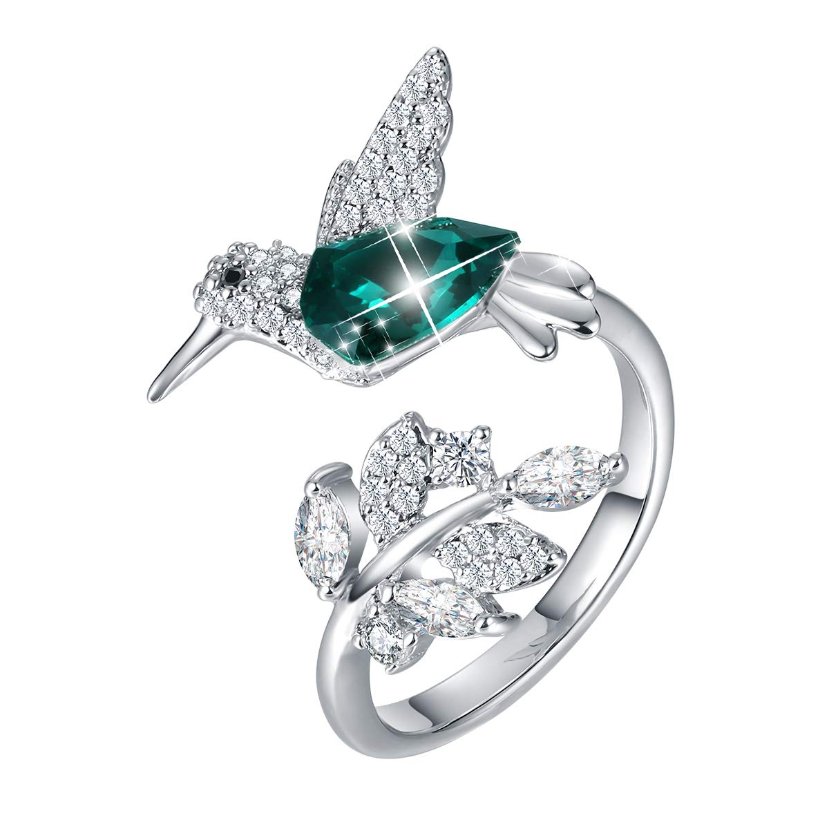 CDE Fine Ring Sterling Silver Hummingbird Open Rings Crystals from Swarovski Jewelry for Woemn