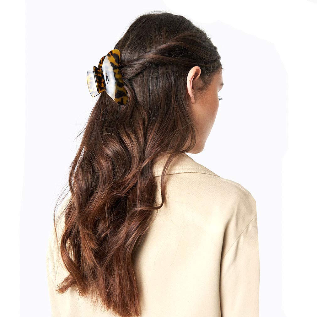 2PCS Hair Claw Banana Clips tortoise Barrettes Celluloid French Design Barrettes celluloid Leopard print Large Fashion Accessories for Women Girls : Beauty