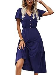 Zeagoo Women's Summer Dress Casual V Neck Button
