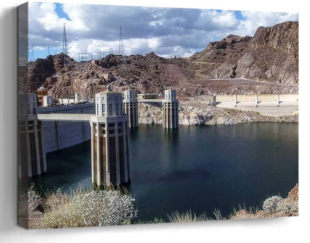 Wall Art Canvas Print Photo Artwork Home Decor (24x16 inches)- Lake Mead Reservoir Hoover Dam Nevada Concre