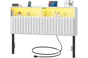 Rolanstar Headboard for Full Size Bed with Storage, Velvet Upholstered Head Board with USB & Type C Port, 60,000 DIY Color of LED Light, Height Adjustable, Sturdy, Easy Assembly, White