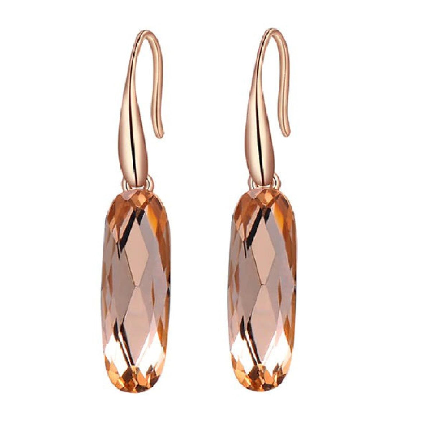 joylivecy Pendientes para Mujeres elegantes bañados oro rosa Ovalados con piedra color
