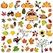 Woochic Autumn Harvest Happy Fall Leaves Stickers Thanksgiving Decorations, Maple Turkey Acorns Decals for Window Clings Gift Party Ornaments Kids School Home Party Supplies, 3 Sheets 67 Pcs