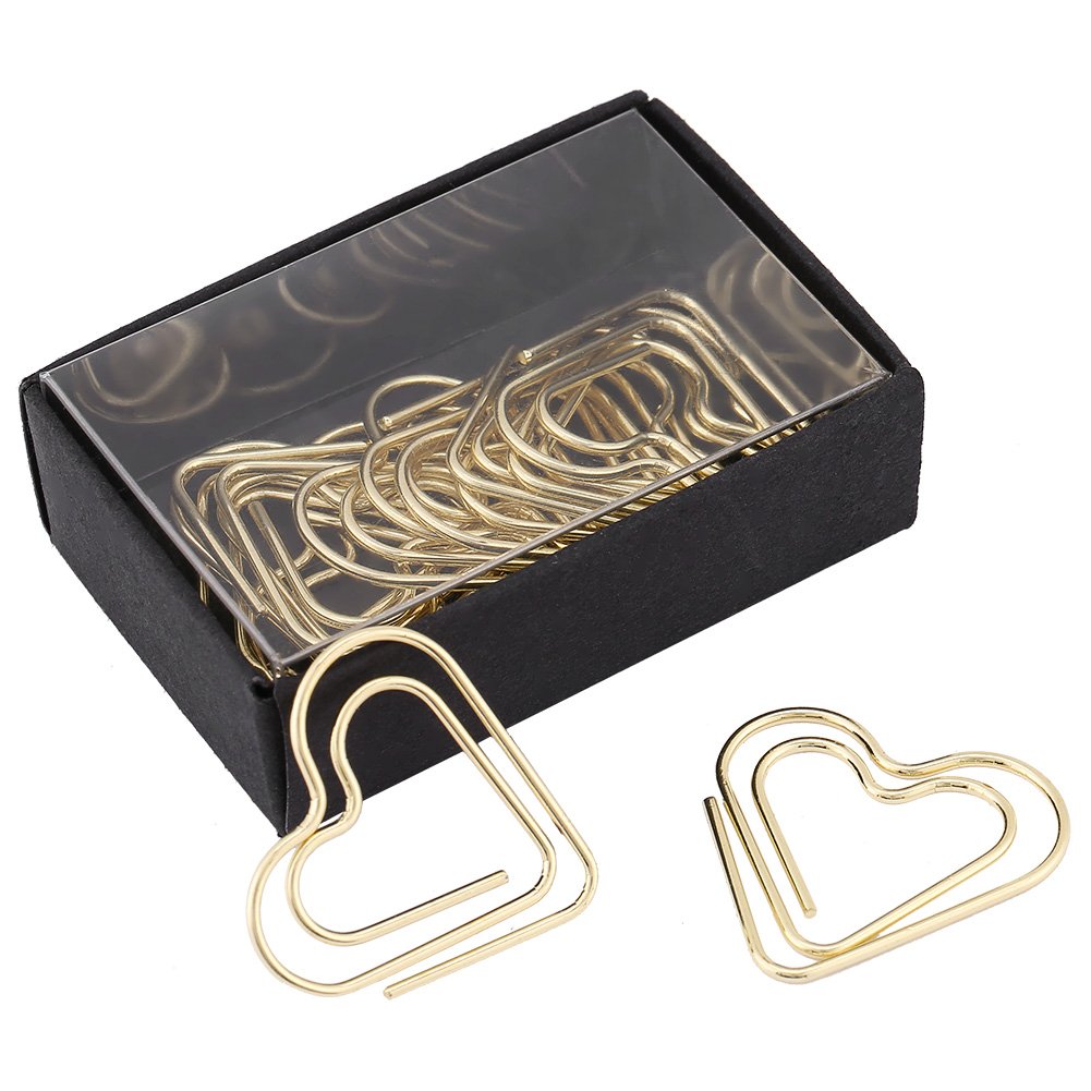 12Pcs Metal Document Clips Heart Shape Paper Clips for School Office Bookmark Marking Organizing Clip Stationery(Golden)