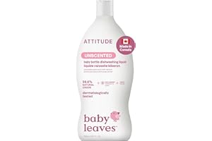 ATTITUDE Baby Dish Soap and Bottle Cleaner, Made in Canada, EWG Verified Dishwashing Liquid, No Added Dyes or Fragrances, Tou