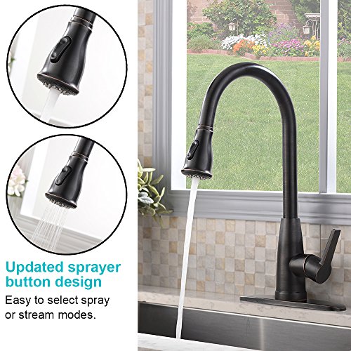 Lead-Free Antique Brass Oli Rubbed Bronze Stainless Steel Single Lever Single Handle Pull Down Sprayer Kitchen Sink Faucet, Kitchen Faucet Pull Out with Deck Plate - Thumbnail 2