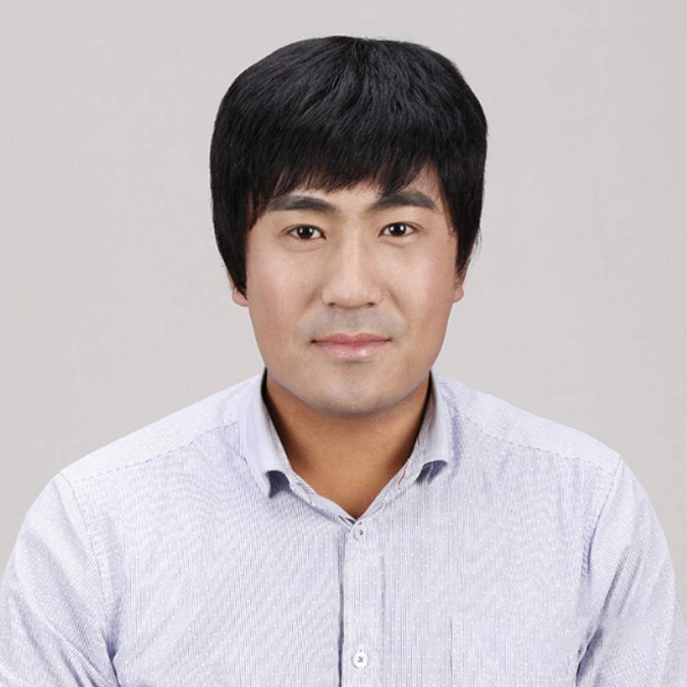 Men's Wig Middle Age Mature Natural black Reality Percentage Mature Men Human Hair Short Hair