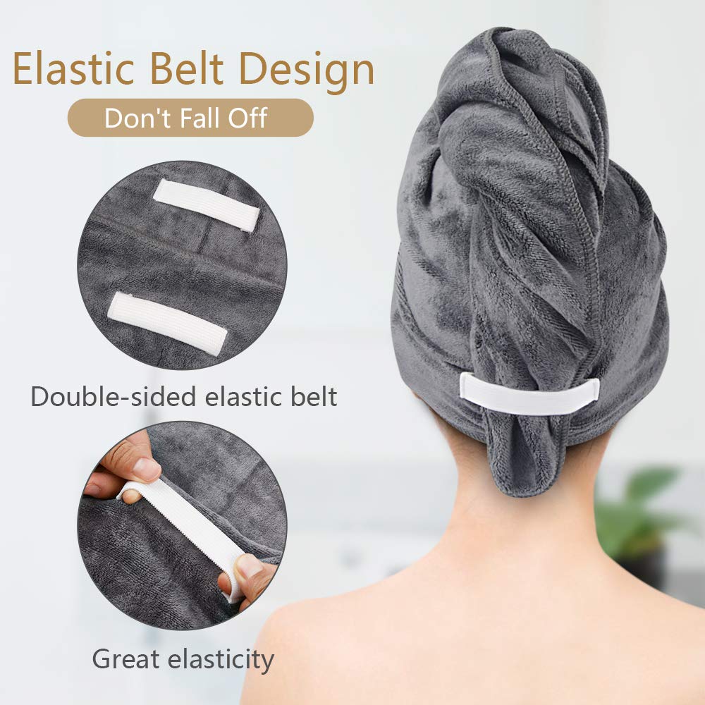 SUNLAND Microfiber Hair Drying Towel 2 Pack Super Absorbent Quick Dry Magic Hair Turban for Drying Long Hair Soft and Large 20 inch X 40 inch Grey: Home & Kitchen