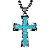 Genuine Turquoise Cross Necklace 925 Sterling Silver Turquoise Necklace Vintage Western Black Cross Turquoise Jewelry for Men