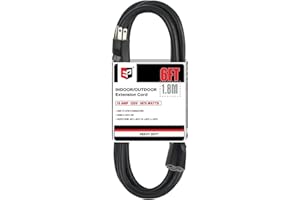 EP 6 Ft Outdoor Extension Cord - 12/3 SJTW Heavy Duty Black Extension Cable with 3 Prong Grounded Plug - Power Cord for Lawn,