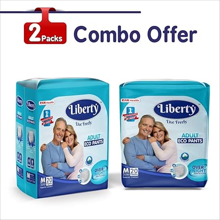 Liberty Eco Adult Diaper Pants, Medium 40s Pack (2 Pack x 20 pcs) (61-115 Cms, 24-45Inches)