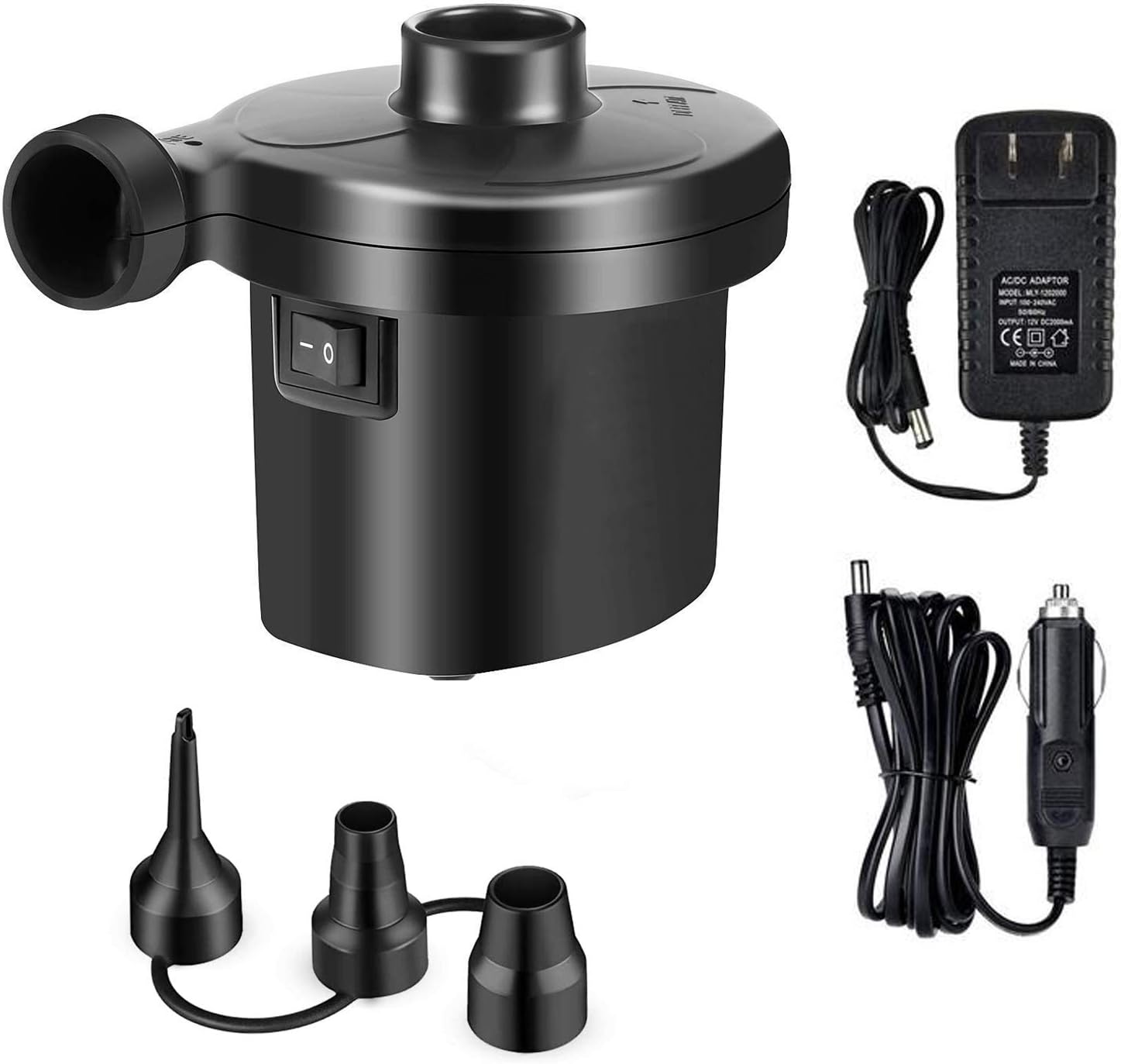 YAGU Air Mattress Pump, Electric Air Pump for Inflatables Quick-Fill AC Inflator Deflator with 3 Nozzles AC 100V-240V(110V Supported) Blow up Pool Raft Bed Boat Toy Exercise Ball: Sports & Outdoors