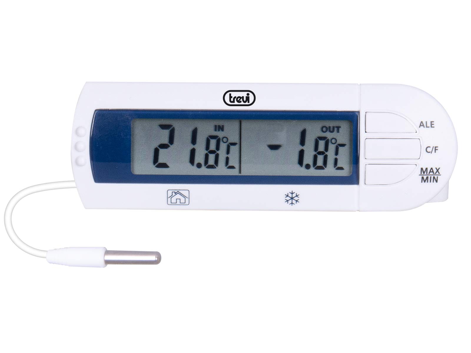 Trevi, Bianco TE 3012 Digital Refrigerator Thermometer, Wide Measurement Range, Temperature Rising Alarm with Ringer, Wire Sensor, Unique
