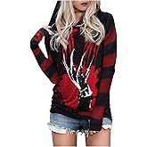 CHUNTIANRAN Women's Halloween Shirts Skull Silhouette Graphic Hoodie T Shirts Casual Loose Long Sleeve Pullover T Shirt