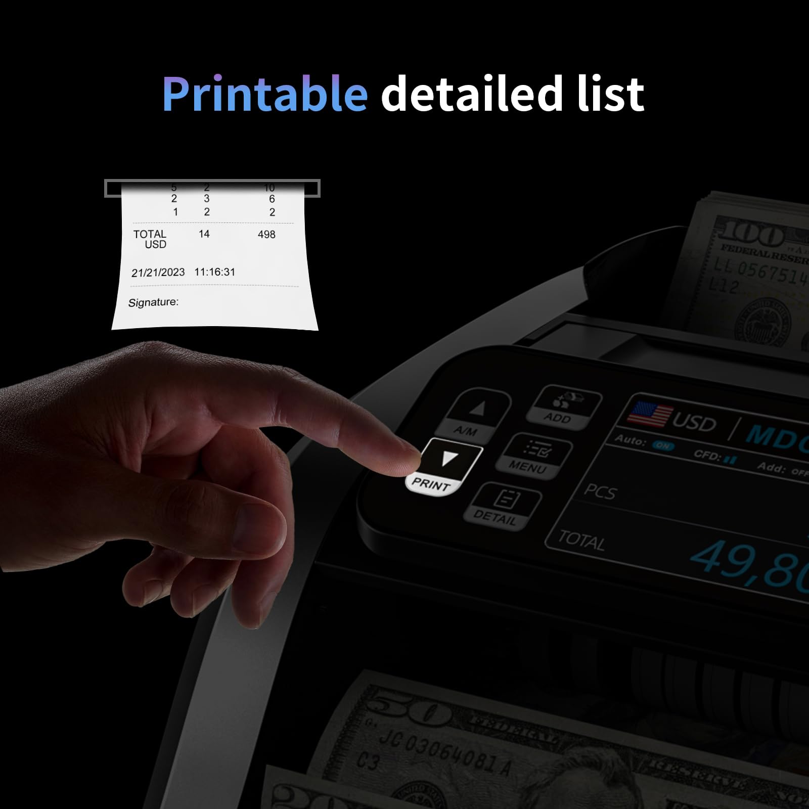 Aneken N60 Mixed Denomination Money Counter Machine, Value Counting, UV/MG/IR/DD Counterfeit Detection, 3.5
