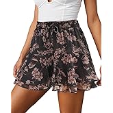 Aoudery Flowy Shorts for Women Casual Boho Floral Skorts Ruffle Mini Skirts Running Tennis Butterfly Chiffon Shorts