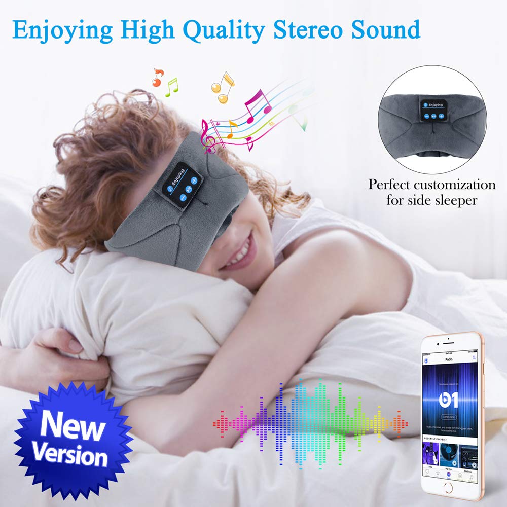 ink-topoint Bluetooth Sleep Eye Mask Headphones, Sleeping Eye Shades Bluetooth 4.2 Music Headset Wireless Sleep Mask with Built-in Speaker Washable for Traveling