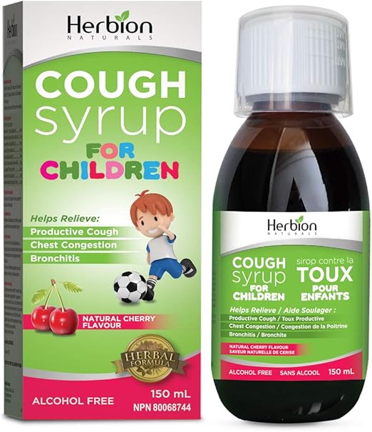 Herbion Naturals Cough Syrup for Children, 150 mL Good Tasting with Natural Cherry Flavour