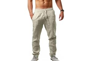 MorwenVeo Men's Linen Pants Casual Drawstring Yoga Beach Trousers Lightweight Loose Fit Elastic Waist Summer Pant