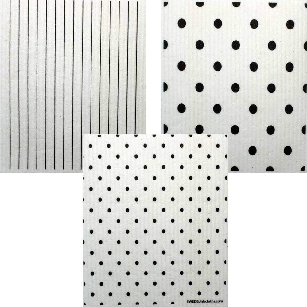 Mixed B&W Patterns Set of 3 Cloths (one of Each Design) Swedish Dishcloths | ECO Friendly Absorbent Cleaning Cloth | Reusable Cleaning Wipes
