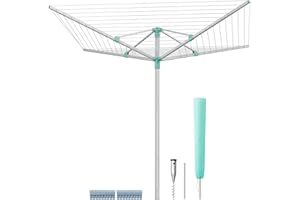SONGMICS Umbrella Drying Rack, Retractable Outdoor Drying Rack, Height Adjustable, 197 ft Long Clothesline, Holds 6 Laundry L
