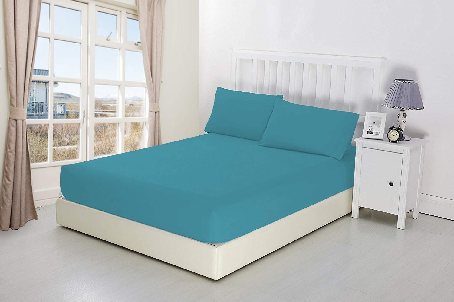 CreationsMart Luxury Bedding 100% Egyptian Cotton 40CM/16 Extra Deep Fitted Sheets (Teal, King)