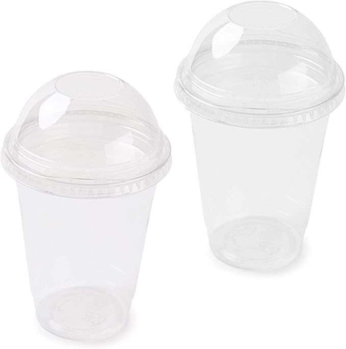 Disposable Plastic 10oz Clear Smoothie Cups Dome Lids Milkshake Cold