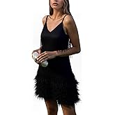 Wildarms Womens Tassel Feather Sequin Mini Dress Sexy V Neck Spaghetti Strap Short Fringe Dresses
