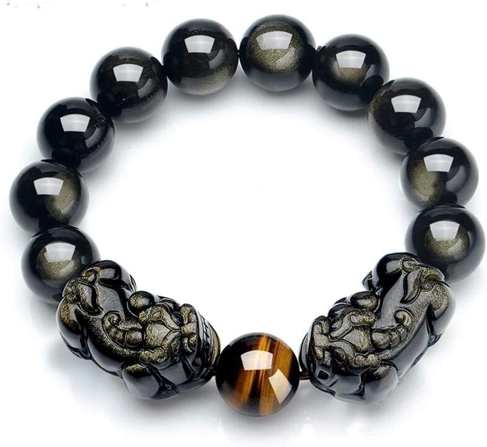 MGZDH Natural Jin Shi Double Pixiu Bracelet Male with Tiger Eye Stone Transfer Beads Hand String