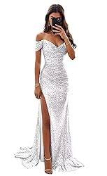 Sevintage White Sequin Bridesmaid Dress for Women